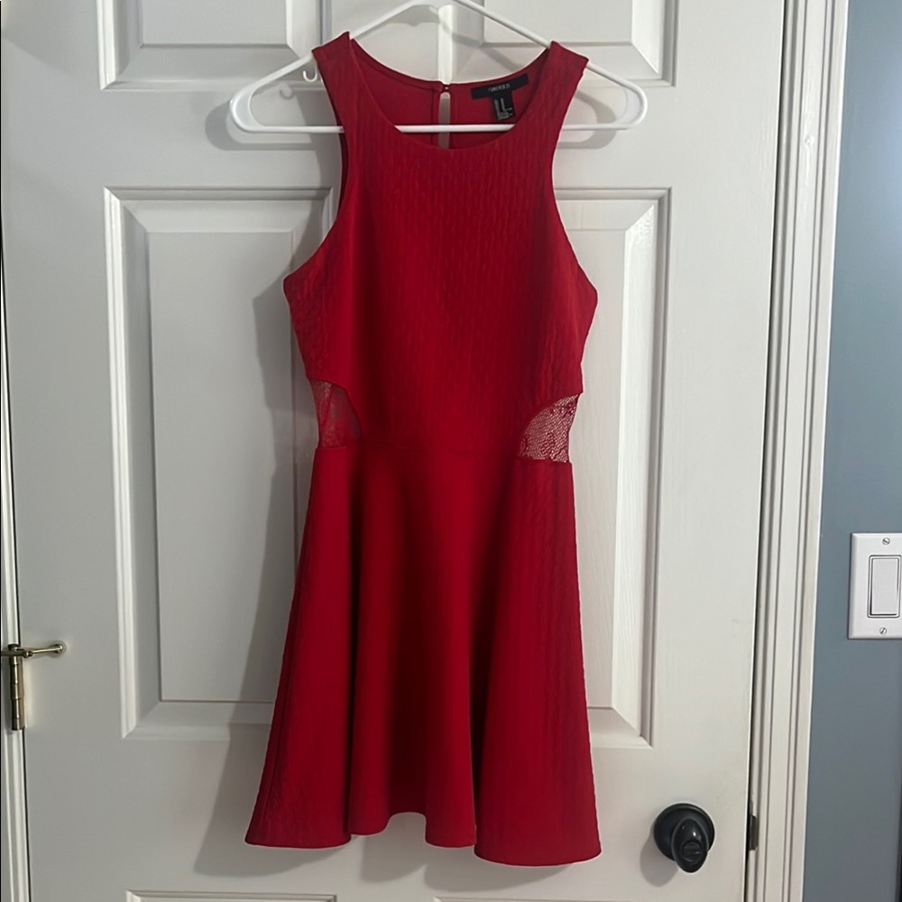 Forever 21 Red elegant Skater Dress with Floral Lace Back